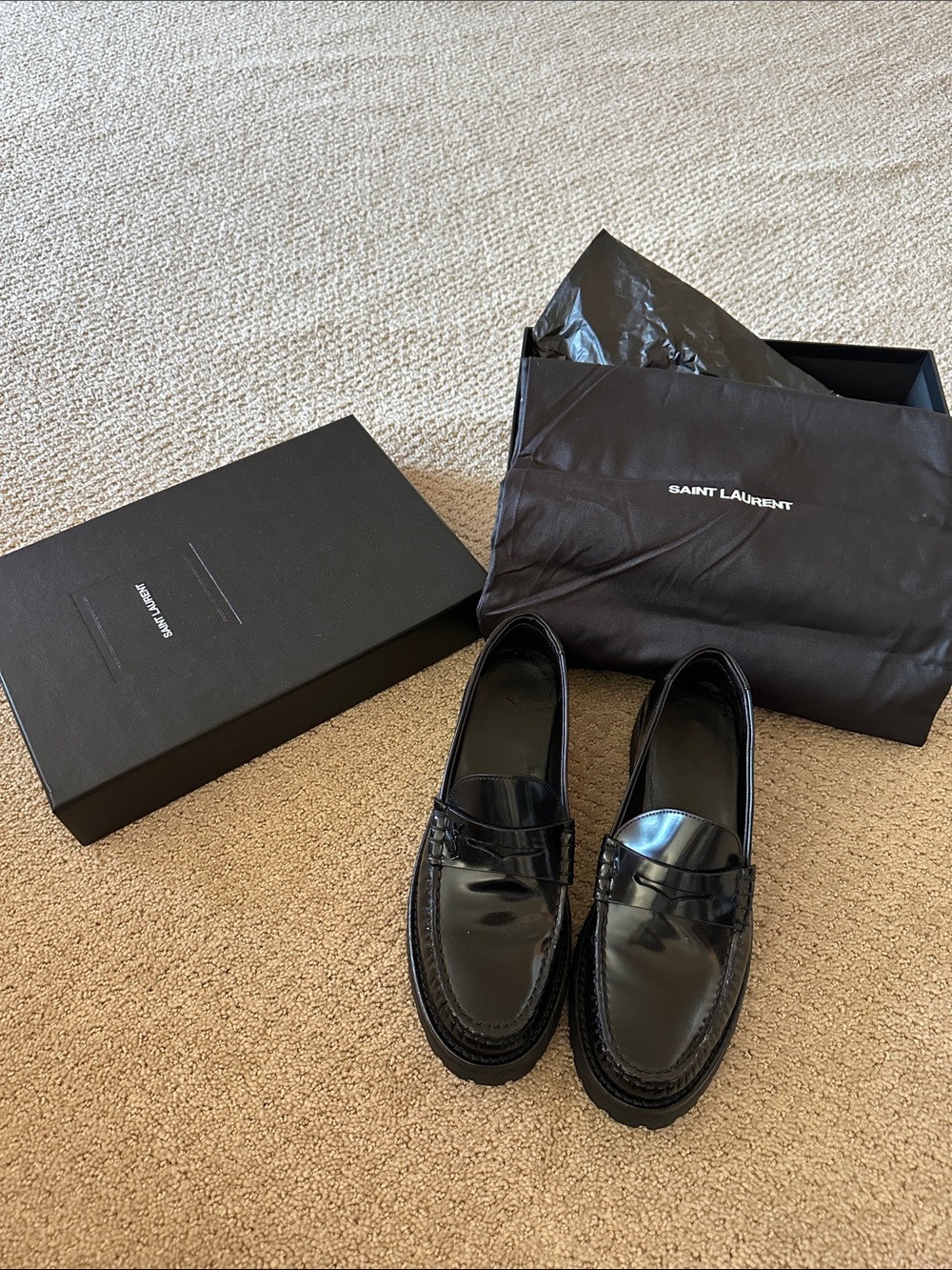 Saint Laurent Black Patent Penny Loafers for women